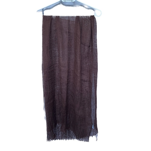Scarf 100% LINEN Brown Loose Weave Breathable Thin Fringe 25 x 66 Rectangle - Picture 2 of 6